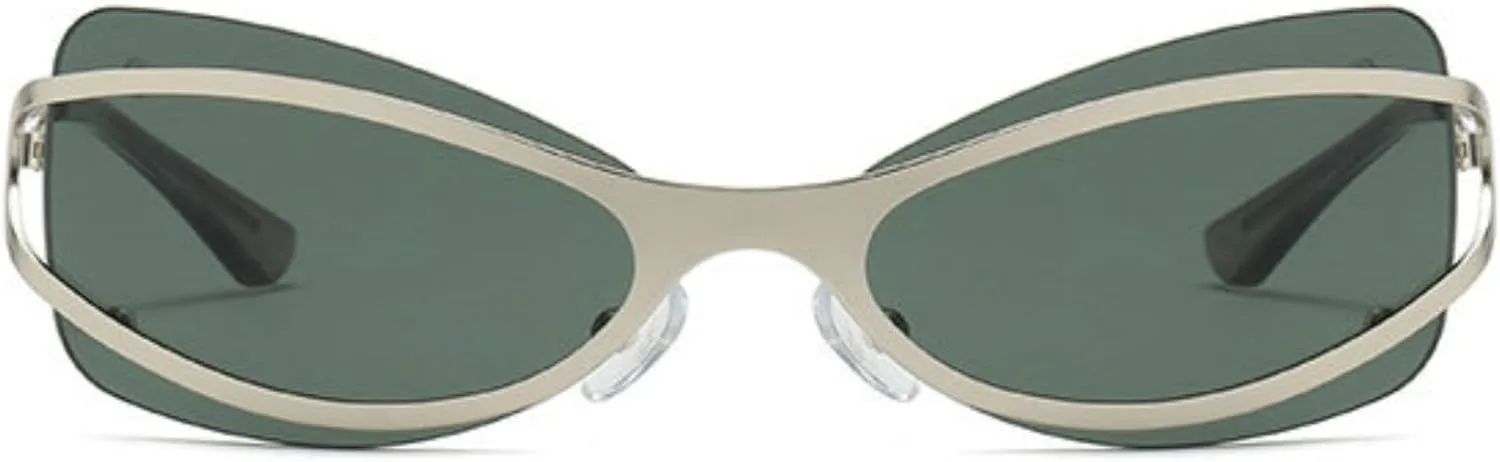 

Солнцезащитные очки Willochra Y2K в стиле «кошачий глаз» для женщин, роскошные, без оправы, с металлическим каркасом, винтажные, с нестандартной формой оправы, C4