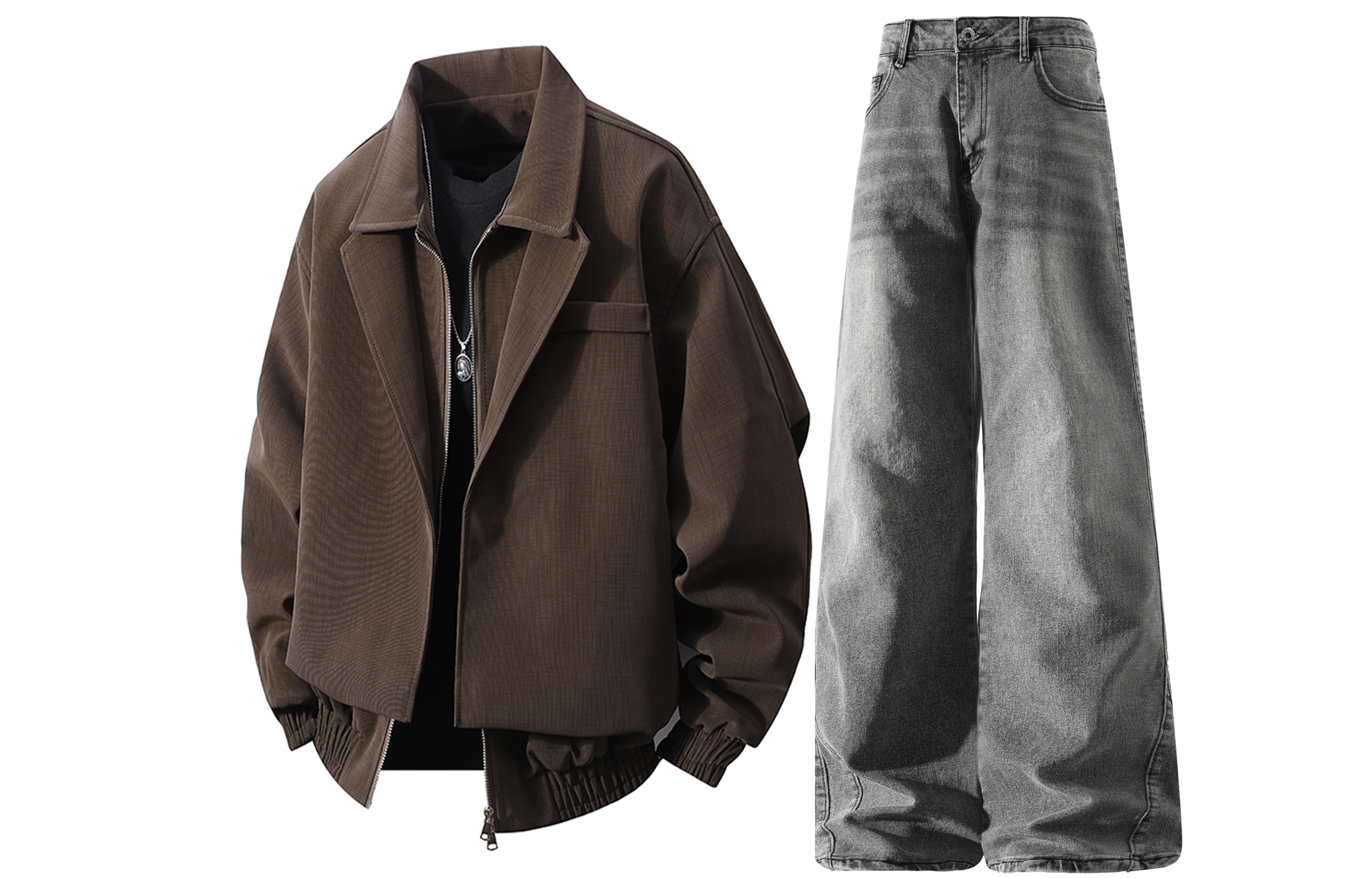 

Повседневная спортивная одежда Unisex с лацканом Lapel Moderate X1617, coffee top+черный серый pants fleece-lined