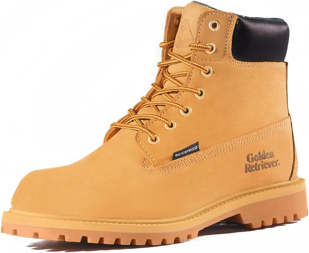 

Мужские ботинки Golden Retriever с мягким носком и водонепроницаемой обработкой, 15 см кожаные ботинки для промышленного строительства, устойчивые к скольжению, прочные, дышащие защитные ботинки, EH G61867, золотой
