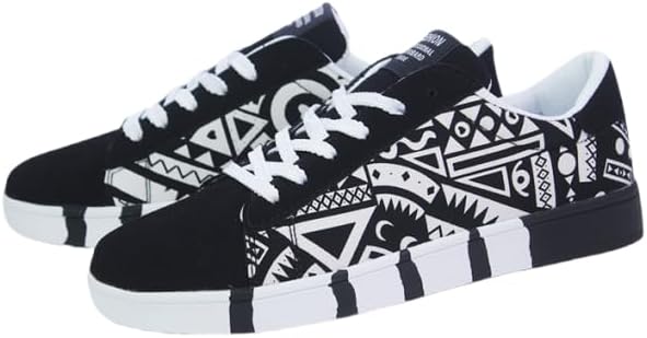 

Мужские стильные кеды этнического стиля с низким верхом для скейтборда, удобные дышащие кроссовки на шнуровке с нескользящей подошвой, подходят для мужской обуви для активного отдыха на открытом воздухе Azttoztto, белый/черный