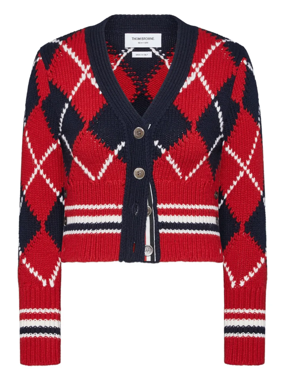 

Кардиган с V-образным вырезом и узором аргайл THOM BROWNE, красный