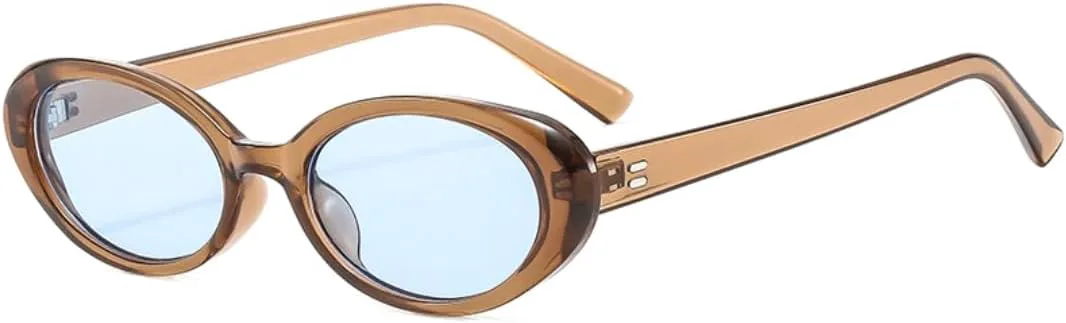 

Солнцезащитные очки для мужчин и женщин - защита UV400 - маленькие овальные линзы конфетного цвета для занятий спортом на открытом воздухе и вождения DSVIGF, Tea Blue