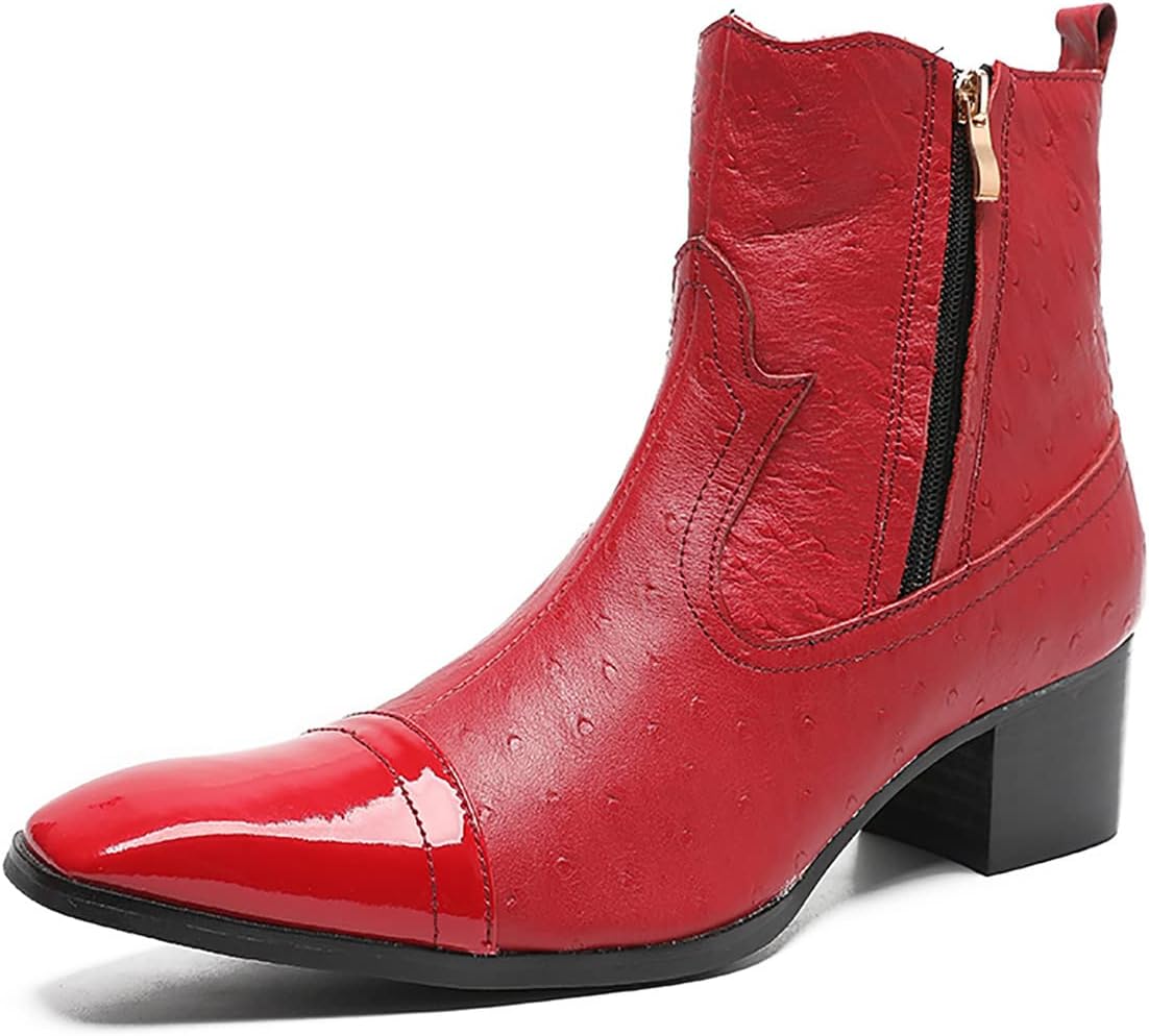 

Мужские сапоги Santimon из натуральной кожи в стиле вестерн Челси - модные вечерние повседневные ковбойские ботинки с двойной молнией для вечеринок, диско, выпускного и бального зала, красный