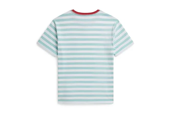 Футболка поло с полосатым принтом Striped Cotton Jersey Pocket Tee Polo Ralph Lauren Kids, Laguna Pink/White — фото 2