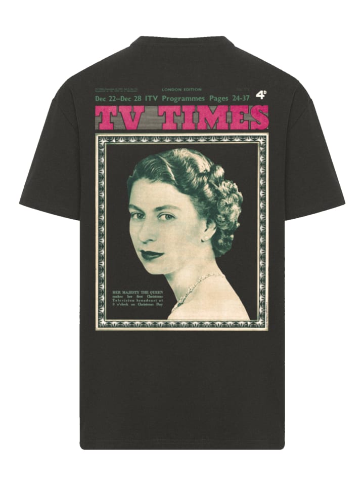 

Футболка большого размера с изображением обложки TV Times Queen Elizabeth II 1957 года, черная F4NT4STIC, Черный, Футболка большого размера с изображением обложки TV Times Queen Elizabeth II 1957 года, черная F4NT4STIC