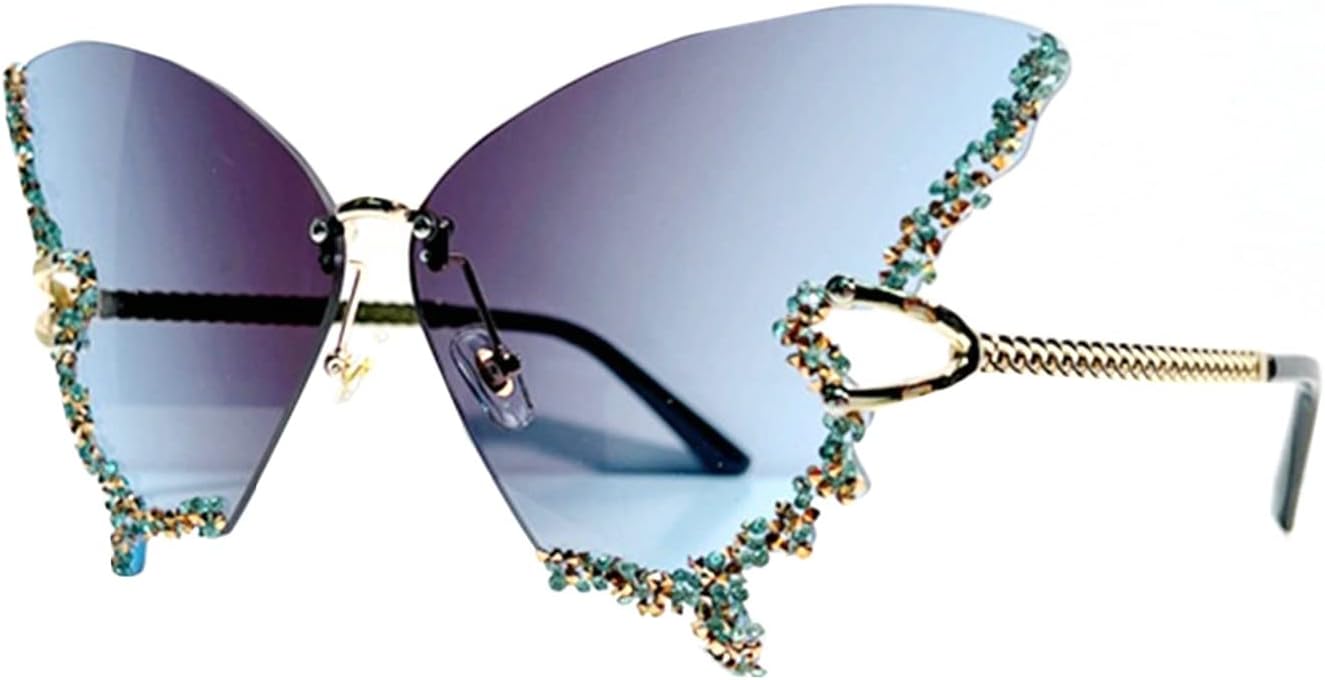 

Солнцезащитные очки Willochra без оправы с драгоценными камнями, женские солнцезащитные очки большого размера с бриллиантами в форме бабочки, розовые солнцезащитные очки со стразами для женщин, Blue