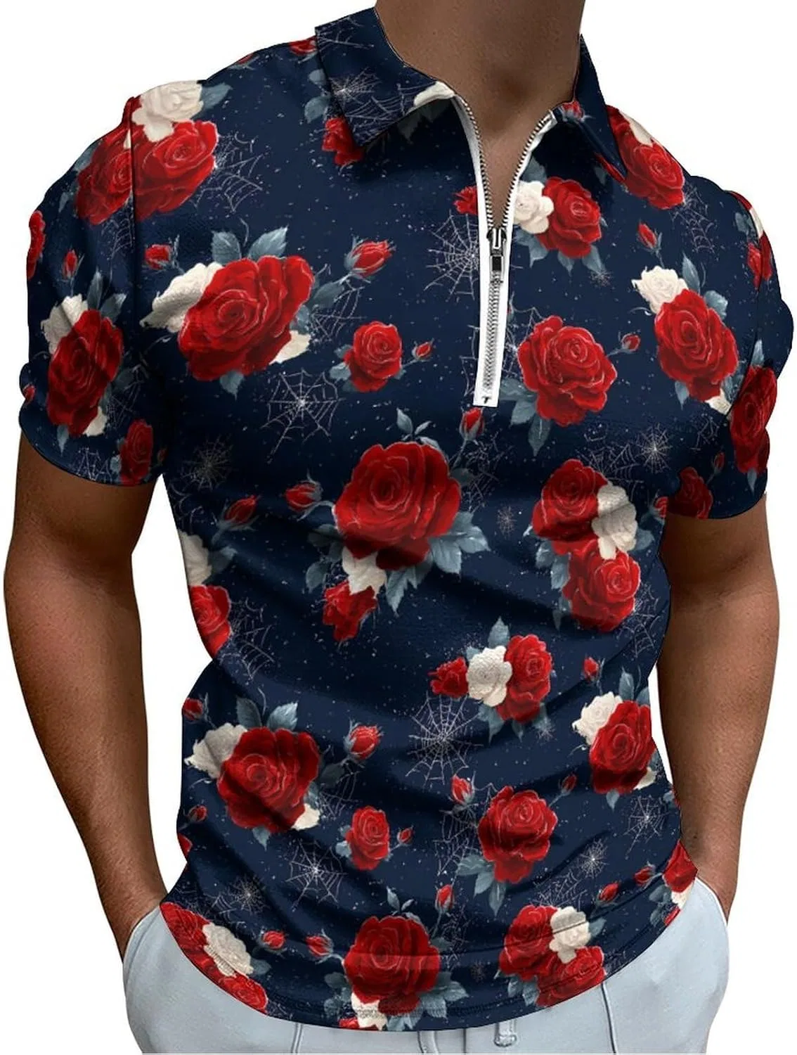 Мужское поло с коротким рукавом, Halloween Roses Spiderwebs, Active Shirts & Tees