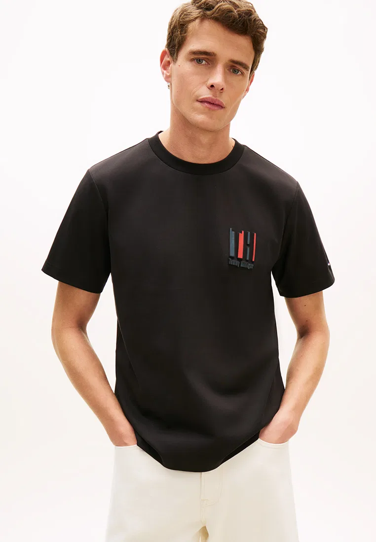 Футболка с тиснением, двойной трикотаж, Icon, TH Mainline Tommy Hilfiger, черный