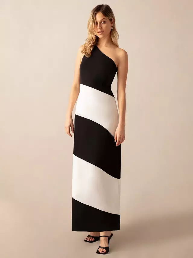 

Платье Ro&Zo Sofia Mono Stripe One Shoulder Maxi, цвет black/white