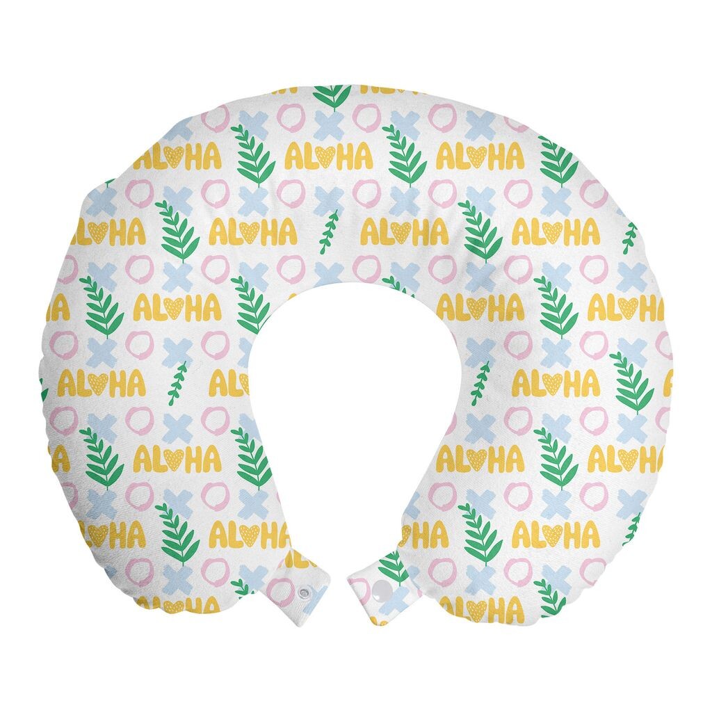 

ABAKUHAUS Hawaii Дорожная подушка для шеи, Aloha Colorful Exotic Summer, пенопластовые дорожные принадлежности для самолета и автомобиля, 30x30 см, горчично-голубой