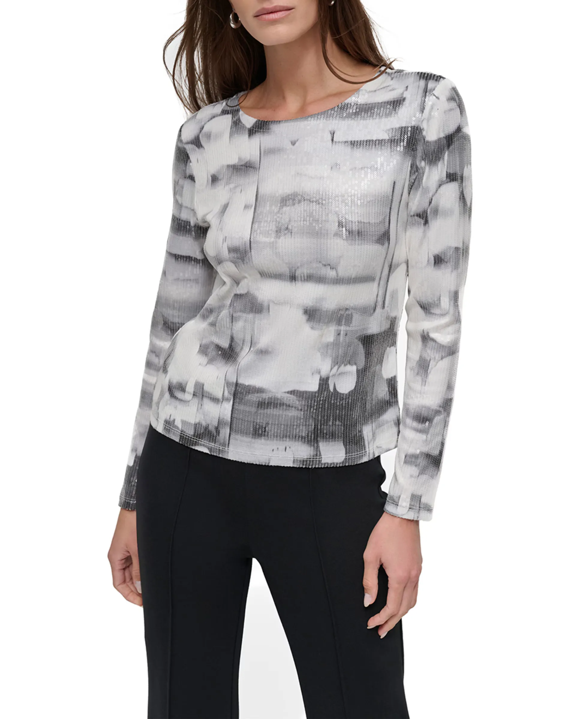 

Топ с длинным рукавом и круглым вырезом DKNY, мультиколор