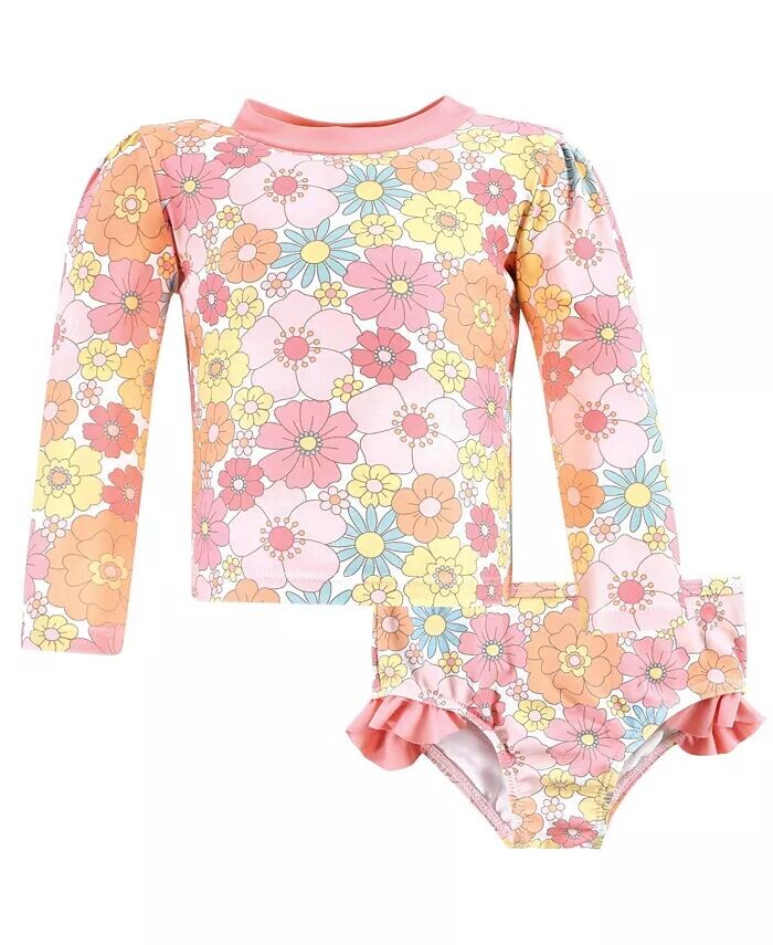 

Комплект рашгарда для плавания для маленьких девочек, Peace Love Flowers Hudson Baby, розовый