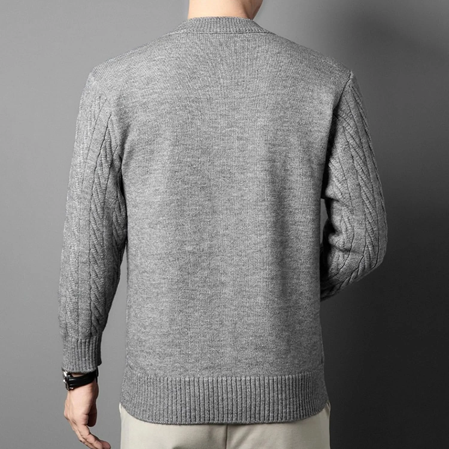 Мужской пуловер с воротником-стойкой и застежкой Slim Fit — фото 3