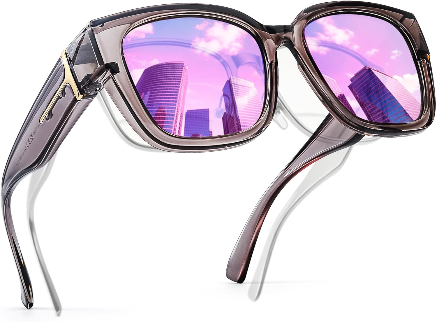 

Солнцезащитные очки FancyPink Polarized Fit Over Glasses для женщин с защитой от УФ-излучения - зеркальные очки, модные большие квадратные солнцезащитные очки, A06-grey Frame Pink Lenses