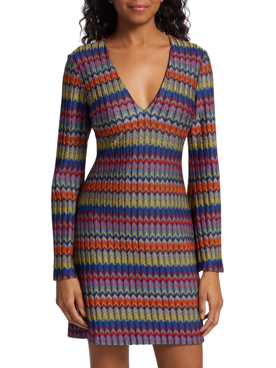 

Мини-платье Maya Zigzag с расклешенными рукавами Ramy Brook, цвет Multi Combo Chevron Rib