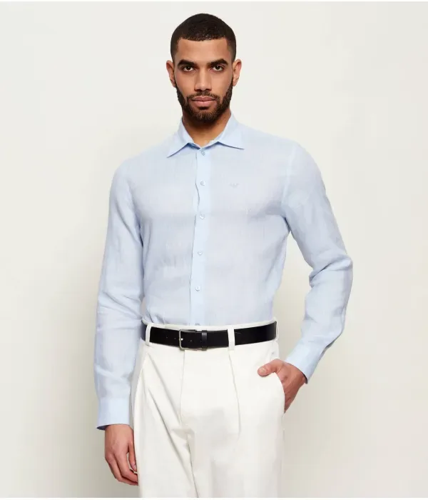 Льняная рубашка regular fit Emporio Armani, небесно-голубой — фото 3