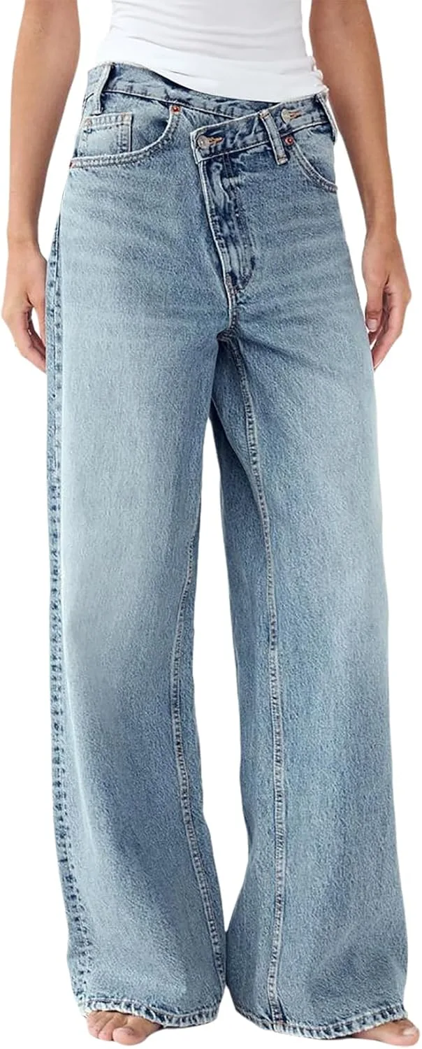 

Женские джинсы Loose Fit Straight Leg с асимметричной талией в винтажном стиле YADMISU