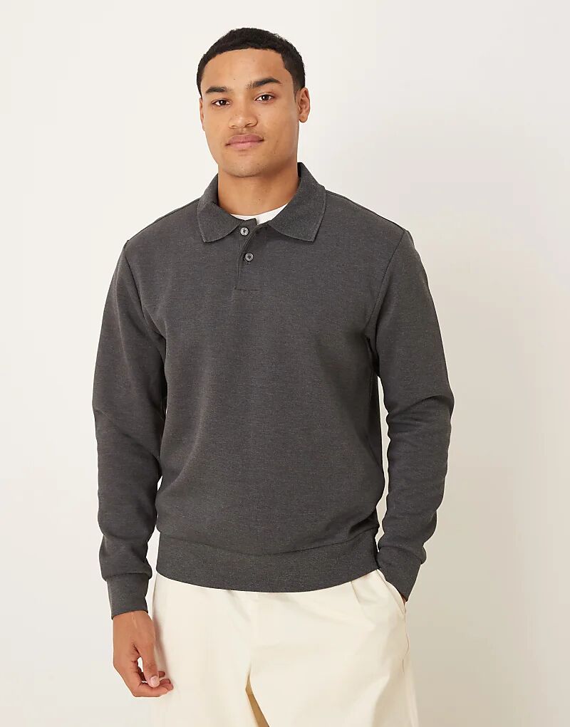 

Поло из хлопковой смеси Mango угольного цвета