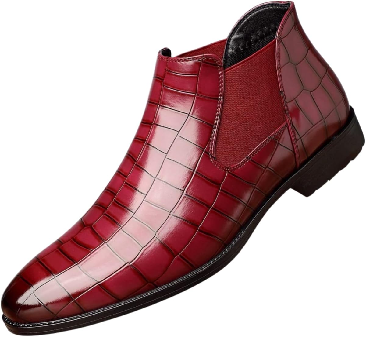 

Мужские кожаные ботинки Chelsea Santimon, ботинки-слипоны с узором под крокодила, с эластичными боковыми вставками, красный