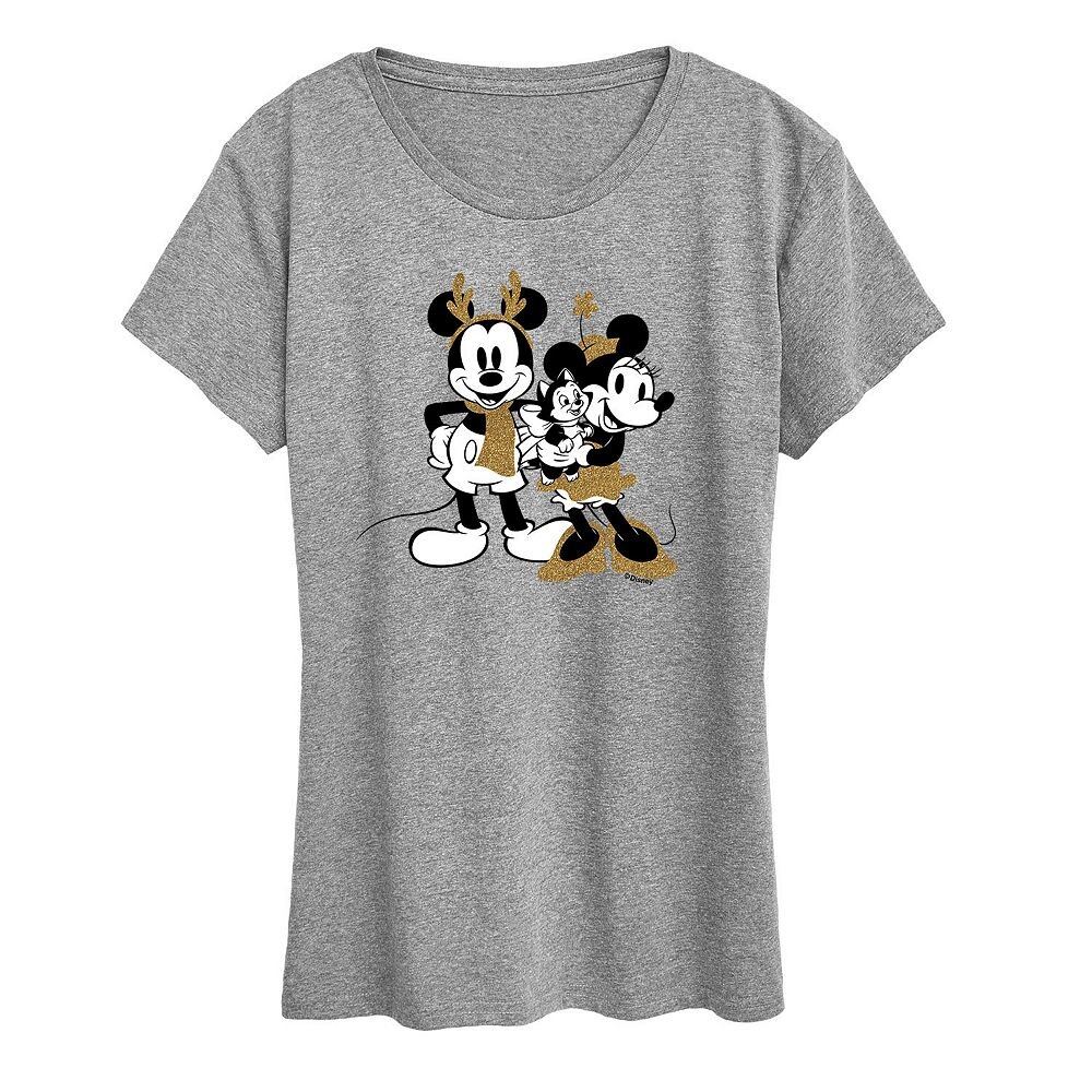 

Женская футболка Disney's Mickey Mouse с блестящим рисунком Микки и Минни Licensed Character, цвет Heather Gray