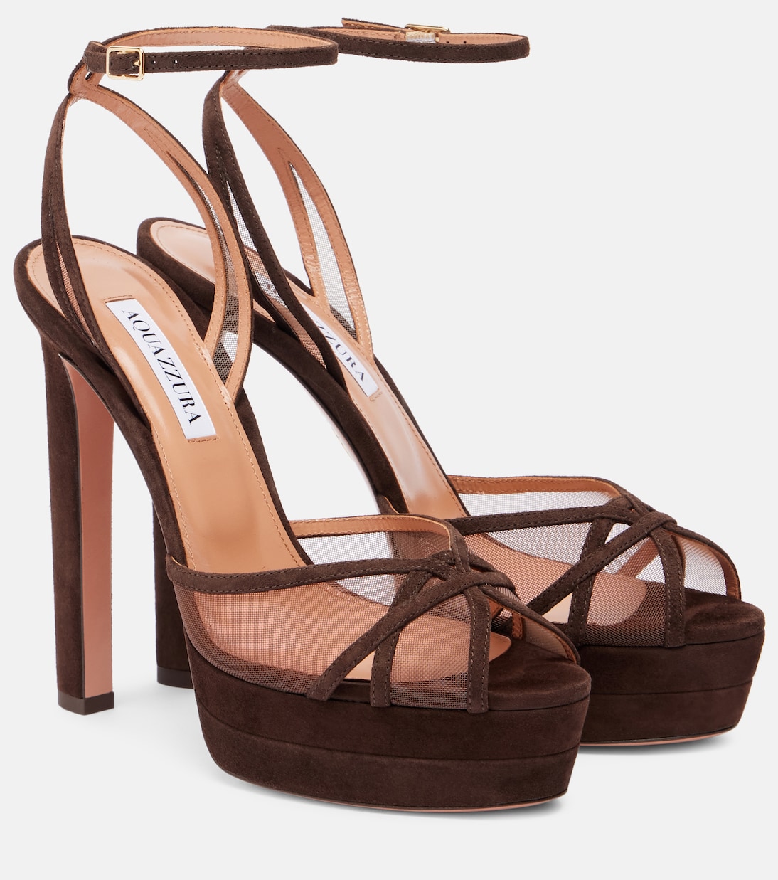 Замшевые сандалии на платформе Shear Plateau 130 Aquazzura, Espresso