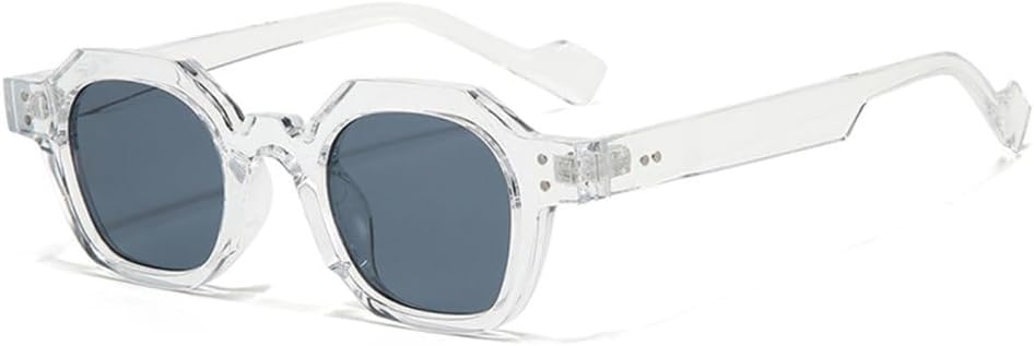 

Женские солнцезащитные очки в стиле ретро Polygon 2027, защита от УФ-излучения UV400, модные панк-очки с заклепками, мужские очки с прозрачными линзами в оправе MTZJH, Transparent Gray