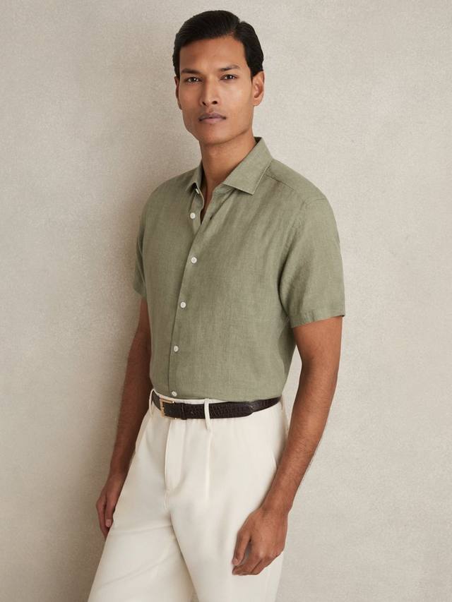 

Праздничная рубашка Regular Fit из льна Reiss, Thyme Green