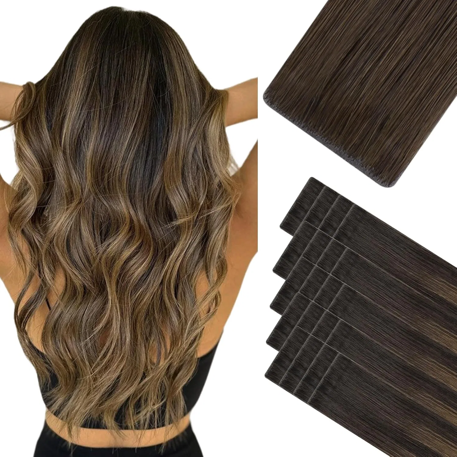 Невидимые накладные пряди «Invisi Edge Tape-In» из натуральных волос от Hotbanana Hotbanana, #2/6/2 Balayage Dark Brown Mixed Maroon