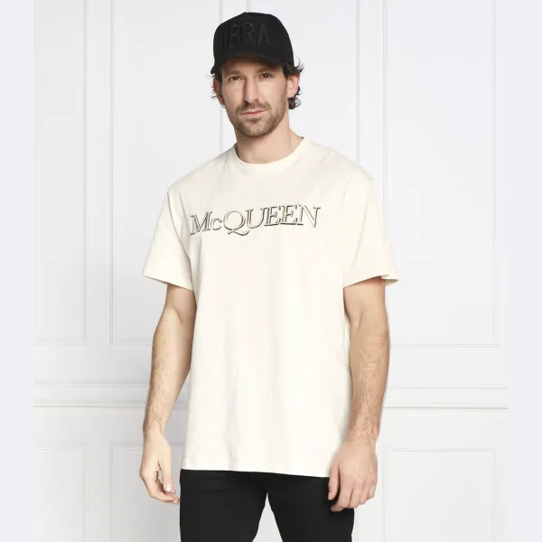 Футболка классического кроя с логотипом Alexander Mcqueen, бежевый — фото 2