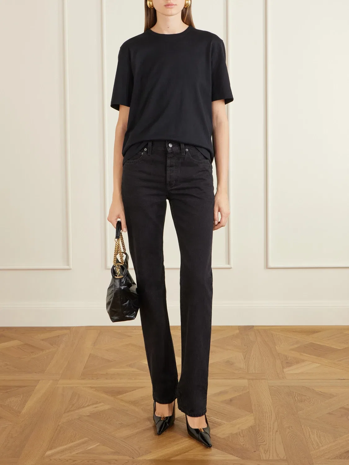 Кожаная сумка-хобо Hortense SAINT LAURENT, черный — фото 3