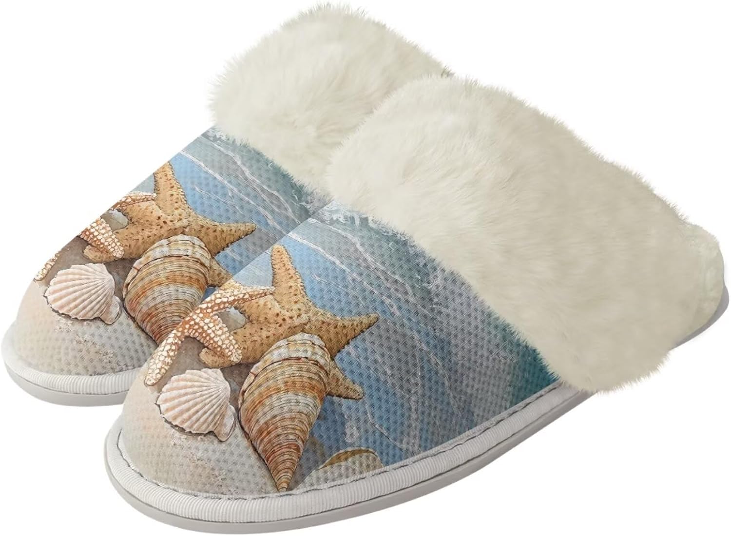 

Женские пушистые домашние тапочки BIGCARJOB для зимы, уютные плюшевые домашние тапочки с мягкой подошвой против скольжения, Beach Starfish