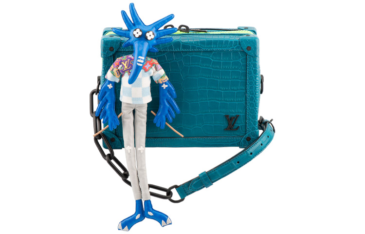 

LOUIS VUITTON Мягкая сумка-коробка из крокодиловой кожи, квадратная, через плечо, мужская, цвет индиго