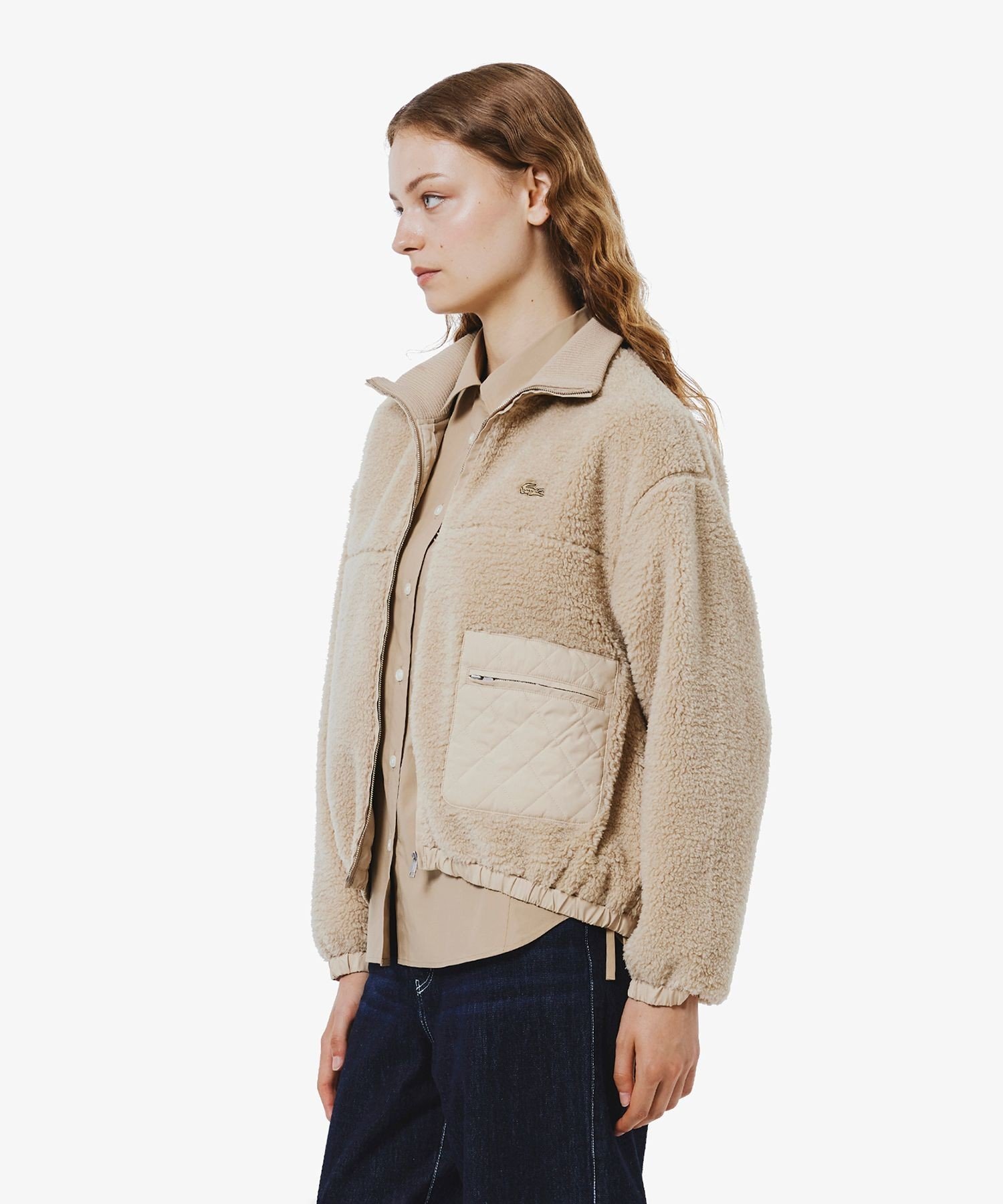 Куртка-бомбер LACOSTE, Beige, с воротником-стойкой и ребристой вязкой — фото 4