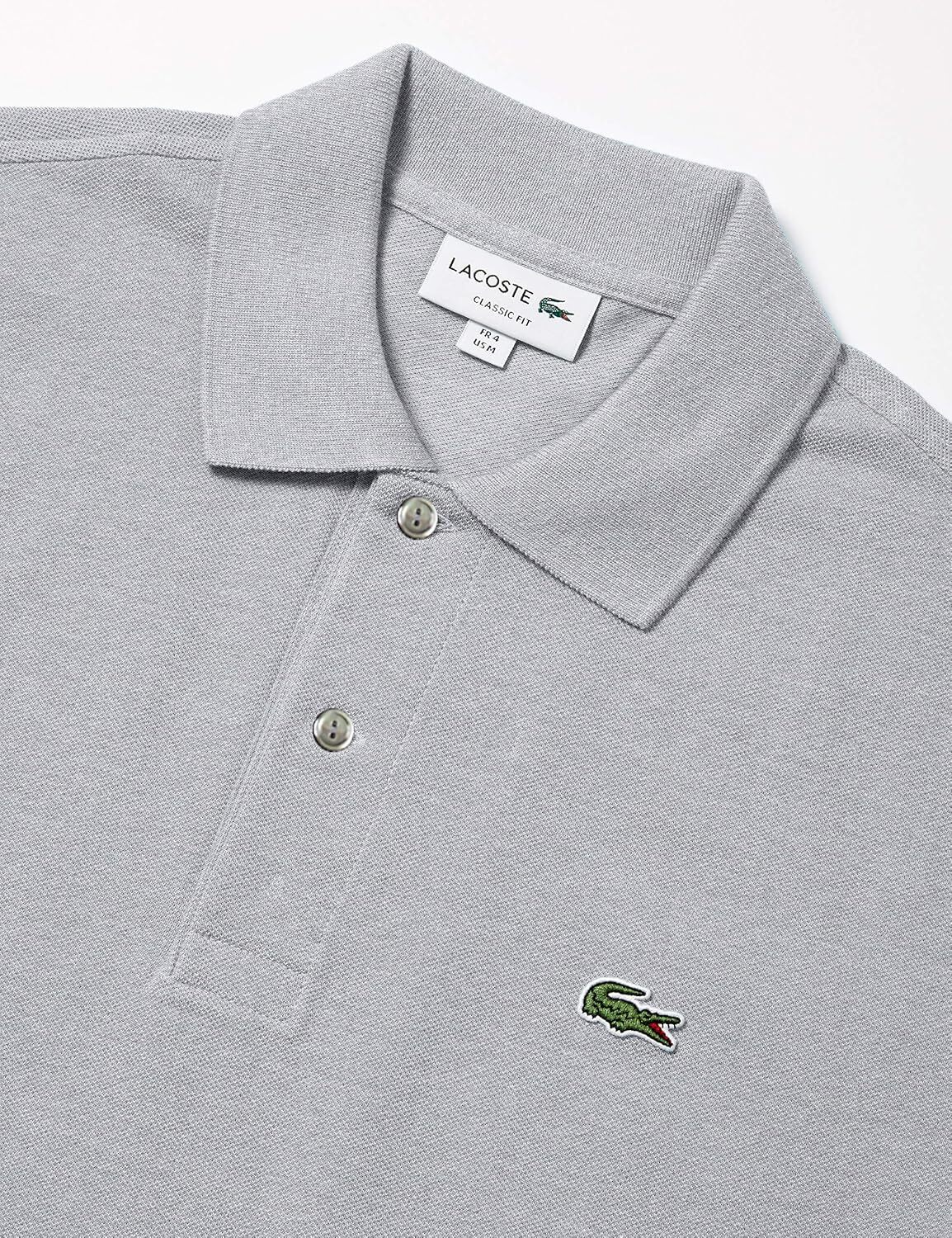 Мужская рубашка-поло Lacoste, L1264, классическая рубашка-поло с коротким рукавом (меланжевая пряжа) , серый — фото 3