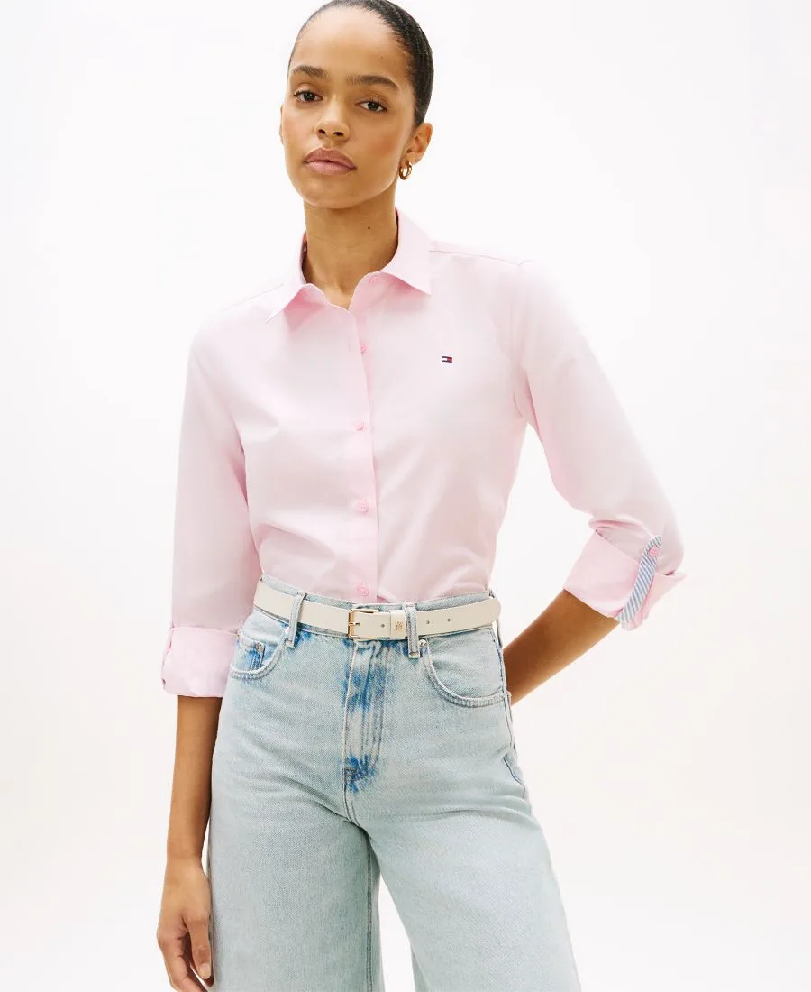 Классическая женская рубашка с длинными рукавами из поплина с отворотом Tommy Hilfiger, светло-розовый