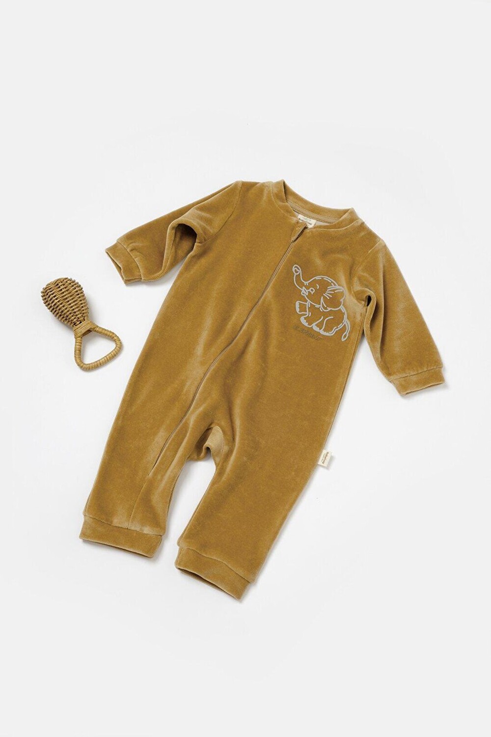 

Бархатный комбинезон на молнии BabyCosy Organic Wear, горчично-желтый