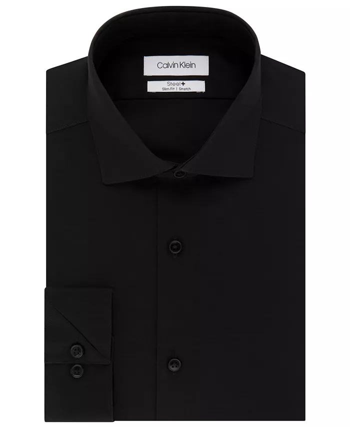 Мужская рубашка Calvin Klein Steel+ Slim-Fit Non-Iron Stretch Performance, черный — фото 3