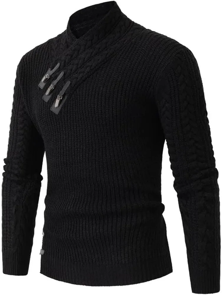 Ретро свитер с узлом мужской осень-зима полувысокий воротник slim pullover