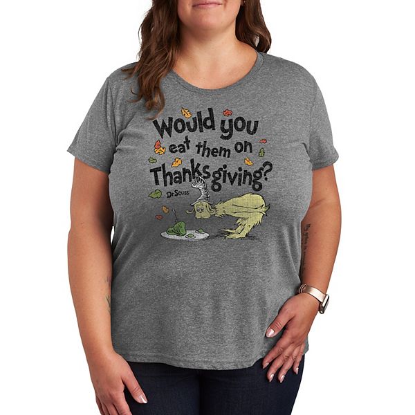 

Футболка с принтом "Plus size would you eat them on thanksgiving" Dr. Seuss, Heather Gray