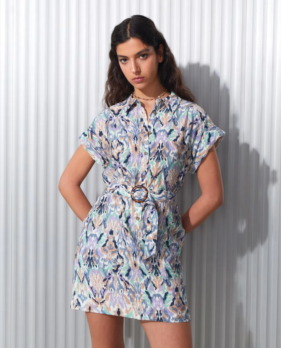 

Платье с короткими рукавами и поясом Easy Wear, зеленый
