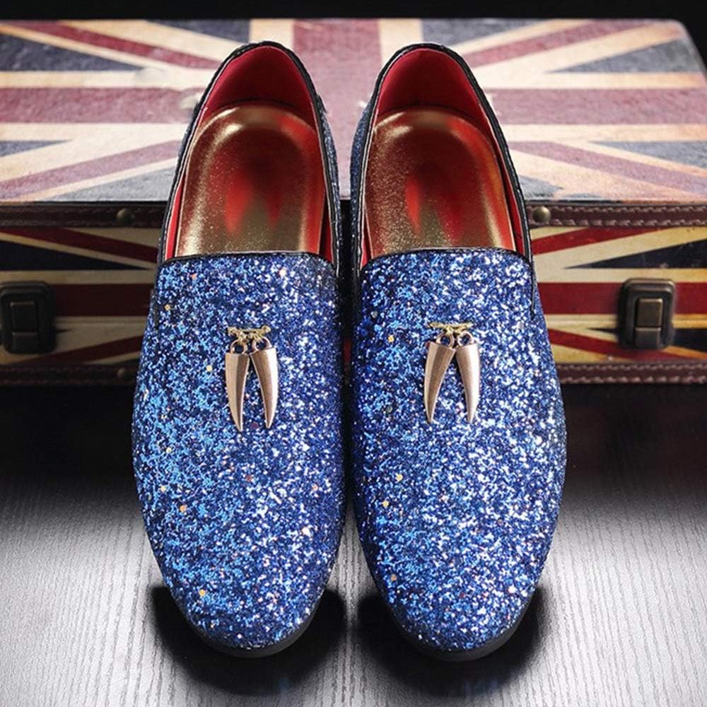Battle Men Driving Loafers for Men Gommino Slip on Style PU Leather Upper Luxury Glitter Pointed Toe Metal Tassels Lightweight Anti Slip Casual, синий — фото 2