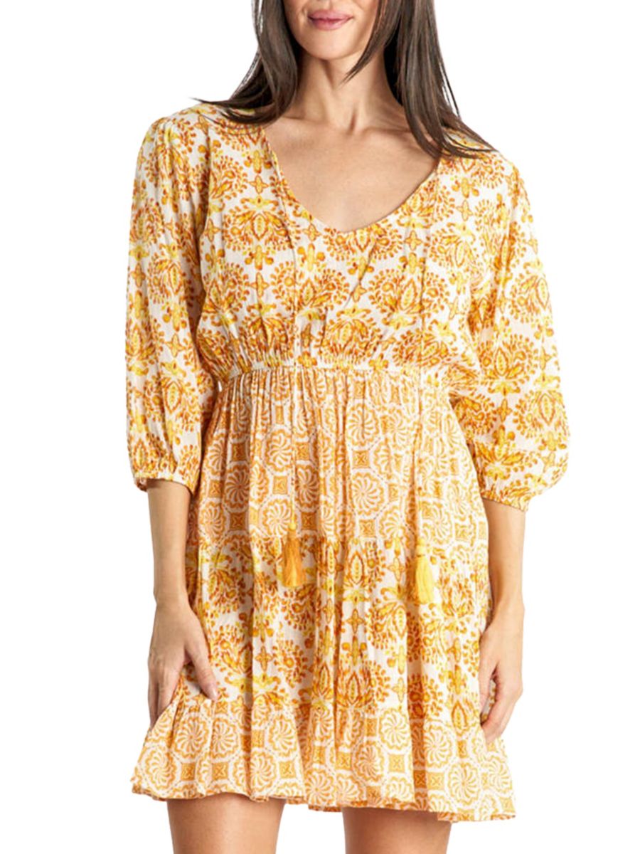 

Мини-платье с кисточками и поясом La Moda Clothing, желтый