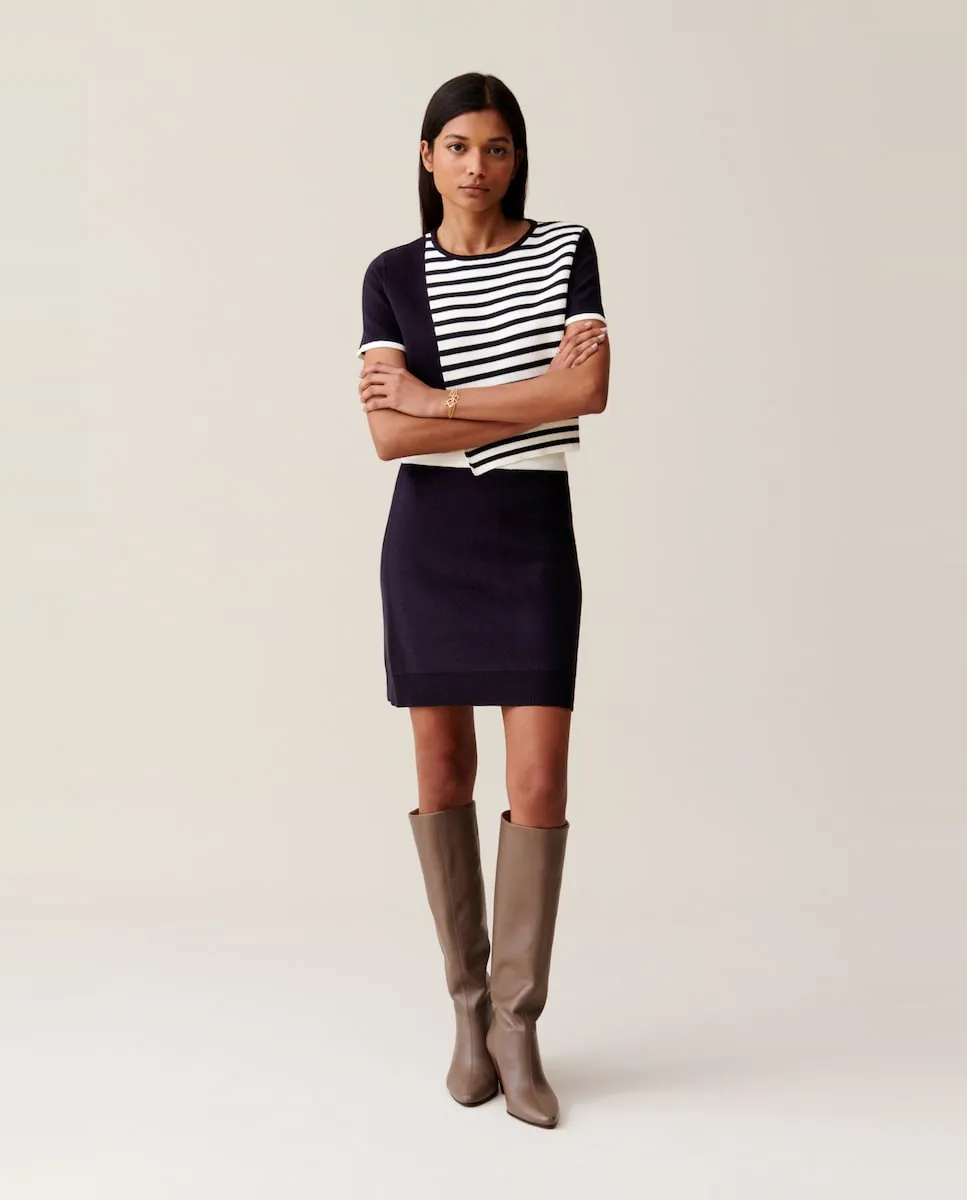 

Короткая трикотажная юбка с резинкой на талии Claudie Pierlot, тёмно-синий