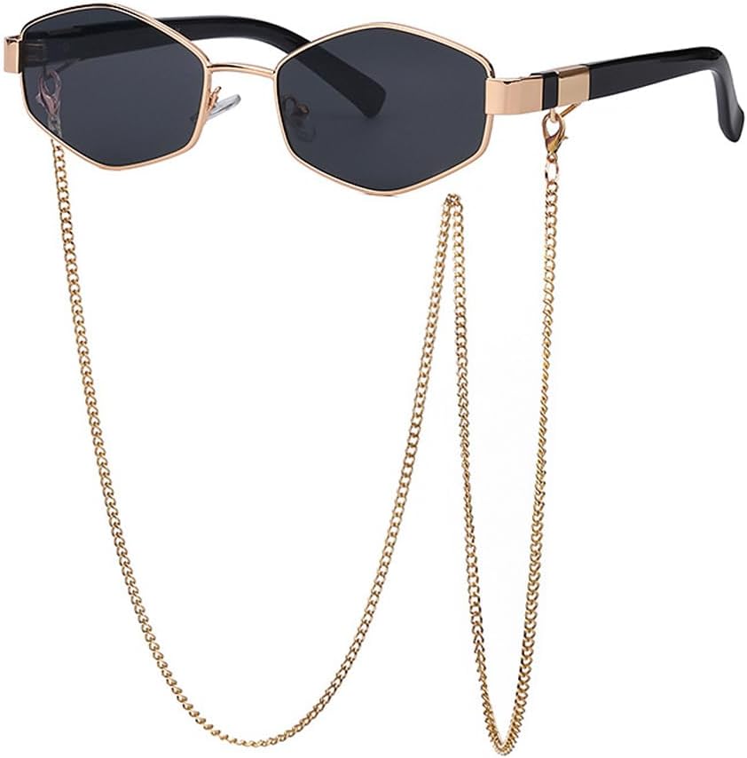 

Женские солнцезащитные очки FBHLZ в форме шестиугольника с цепочкой, винтажные металлические солнцезащитные очки, поляризованные солнцезащитные очки с защитой UV400, Gold Black