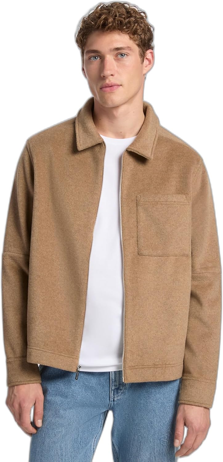 

Michael Kors мужская фланелевая ветровка на молнии из двойного трикотажа, Dark Camel Melange