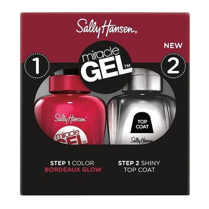

Гель-лак Miracle Bordeaux Glow с блестящим верхним слоем, 2 шт., Sally Hansen