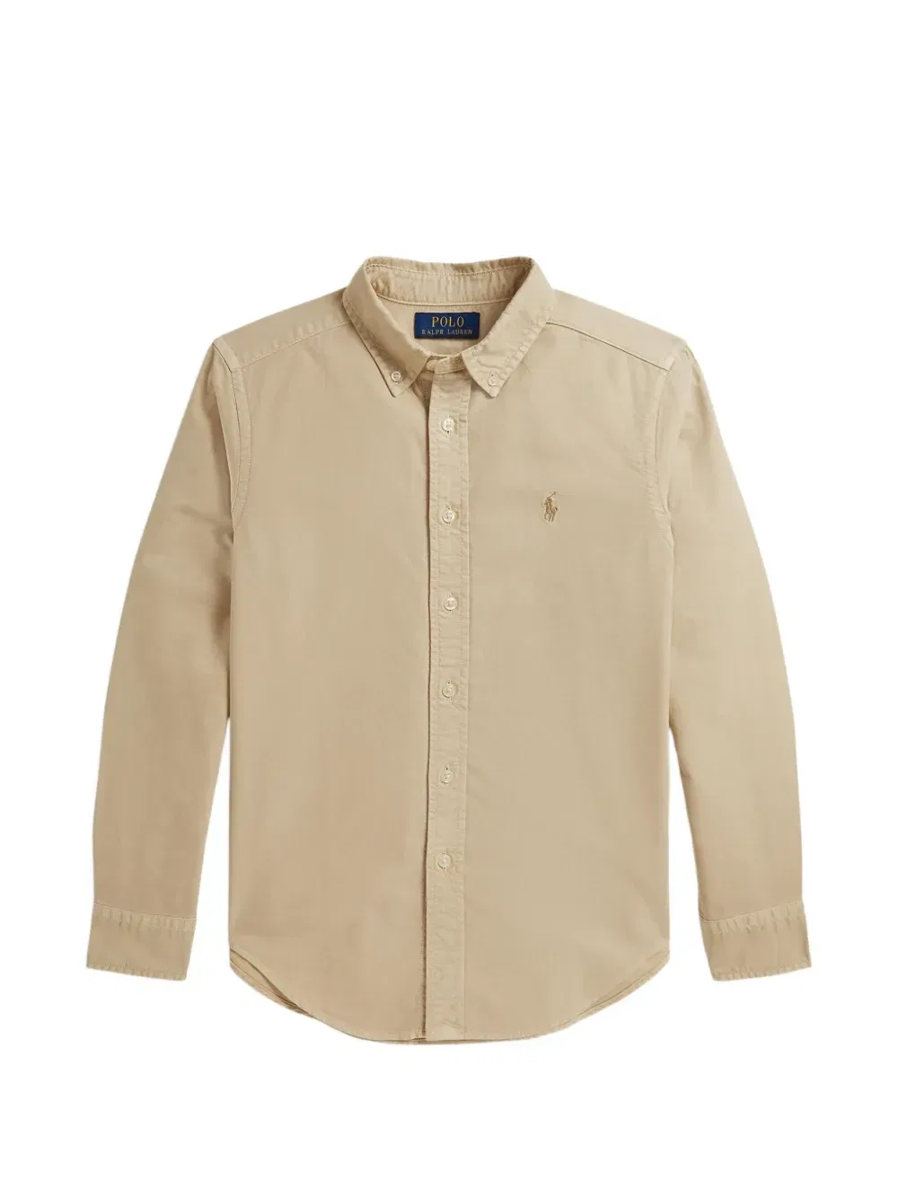 Хлопковая рубашка-оксфорд с деталью-логотипом Polo Ralph Lauren Kids, бежевый