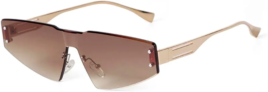 

Модные солнцезащитные очки «кошачий глаз» без оправы для женщин и мужчин, стильные солнцезащитные очки треугольной формы без оправы с заклепками MTZJH, C9