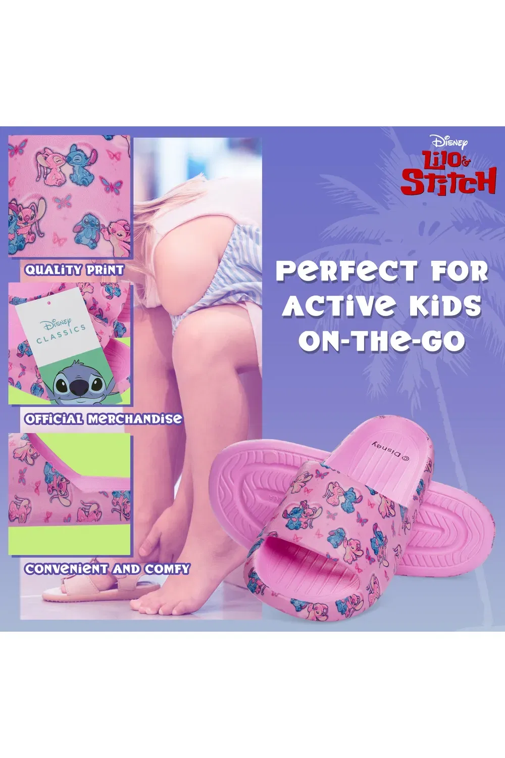 Сланцы детские с принтом Stitch Disney, фиолетовый — фото 4