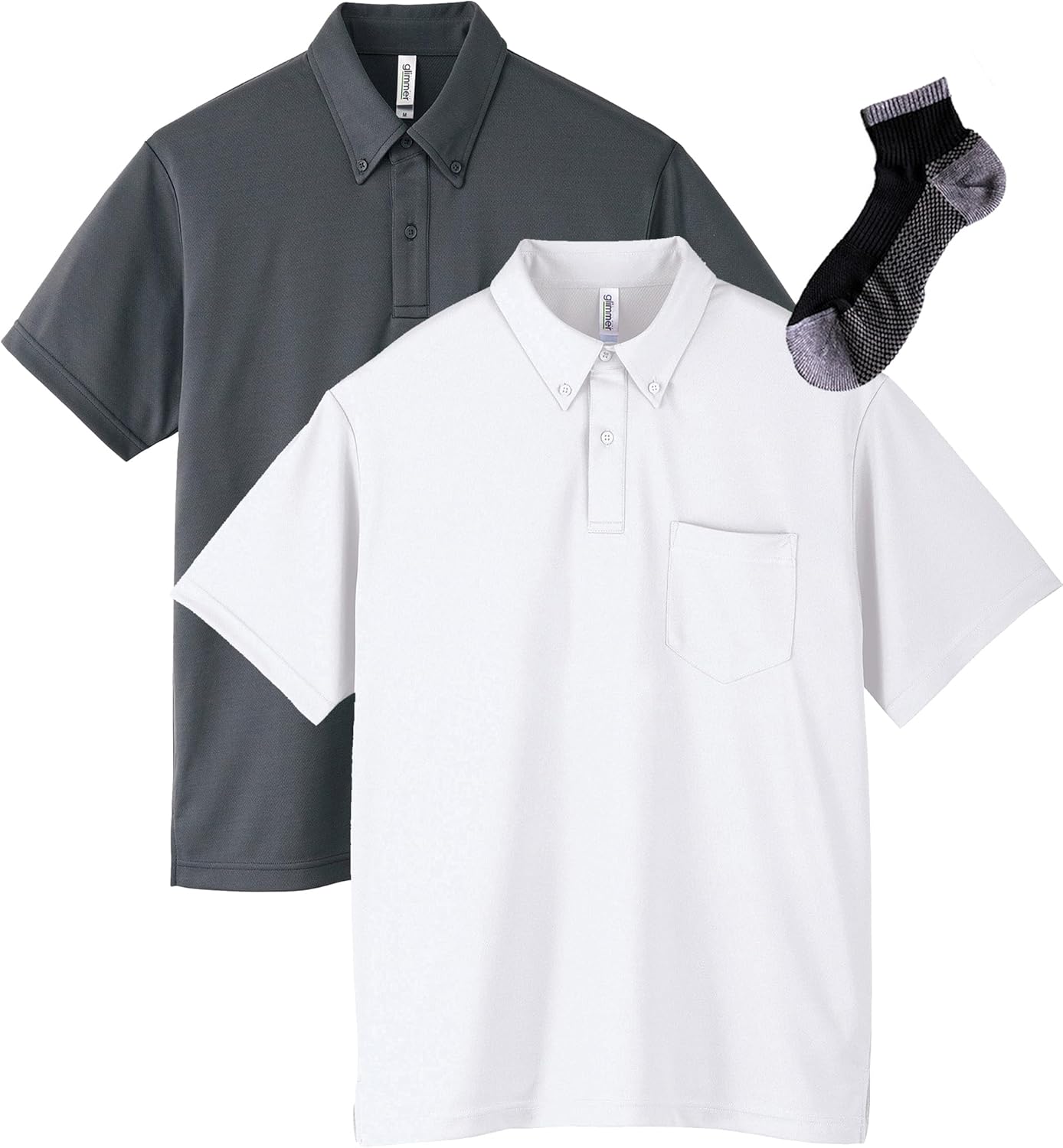 

Футболка-поло Glimmer 00331-ABP с коротким рукавом, плотность ткани 4,4 унции, на пуговицах, с карманом, белый/темно-серый